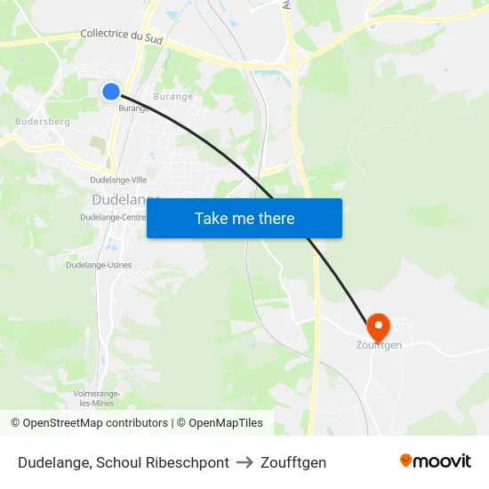 Dudelange, Schoul Ribeschpont to Zoufftgen map