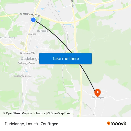 Dudelange, Lns to Zoufftgen map