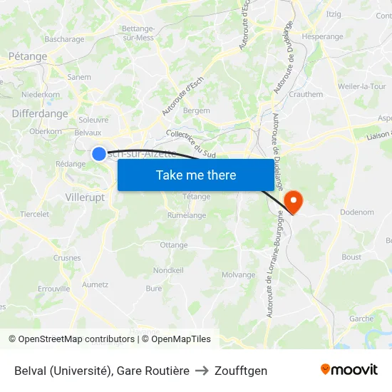 Belval (Université), Gare Routière to Zoufftgen map