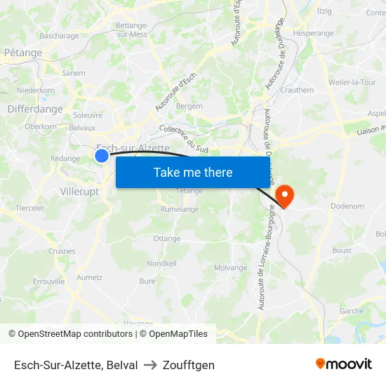 Esch-Sur-Alzette, Belval to Zoufftgen map