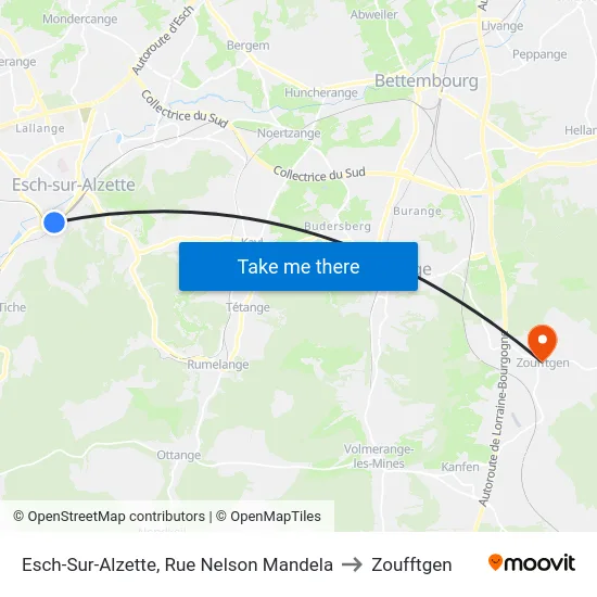 Esch-Sur-Alzette, Rue Nelson Mandela to Zoufftgen map