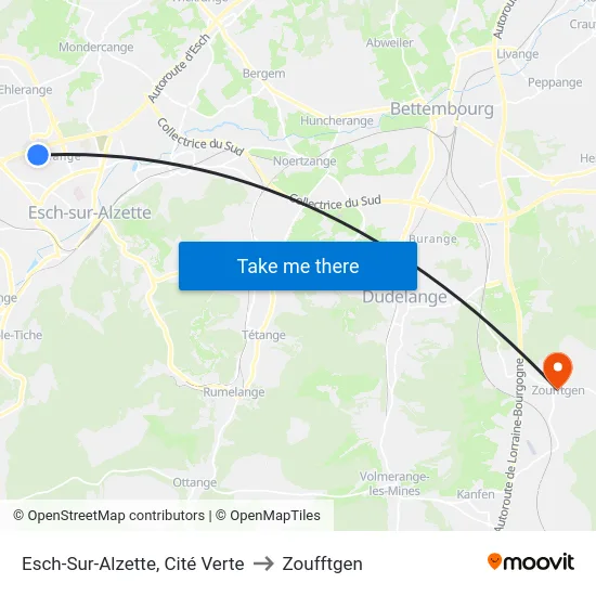 Esch-Sur-Alzette, Cité Verte to Zoufftgen map