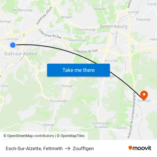 Esch-Sur-Alzette, Fettmeth to Zoufftgen map