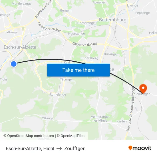 Esch-Sur-Alzette, Hiehl to Zoufftgen map