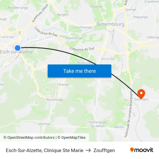 Esch-Sur-Alzette, Clinique Ste Marie to Zoufftgen map