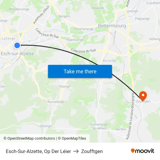 Esch-Sur-Alzette, Op Der Léier to Zoufftgen map