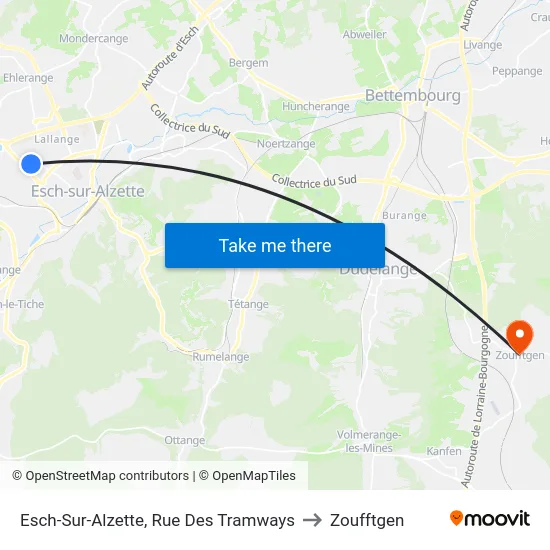Esch-Sur-Alzette, Rue Des Tramways to Zoufftgen map