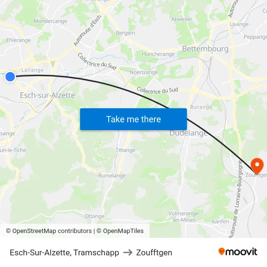 Esch-Sur-Alzette, Tramschapp to Zoufftgen map