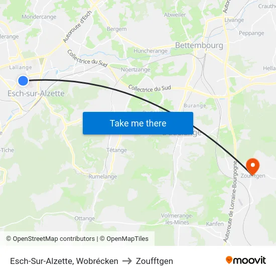 Esch-Sur-Alzette, Wobrécken to Zoufftgen map