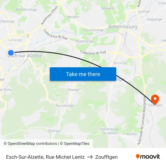 Esch-Sur-Alzette, Rue Michel Lentz to Zoufftgen map