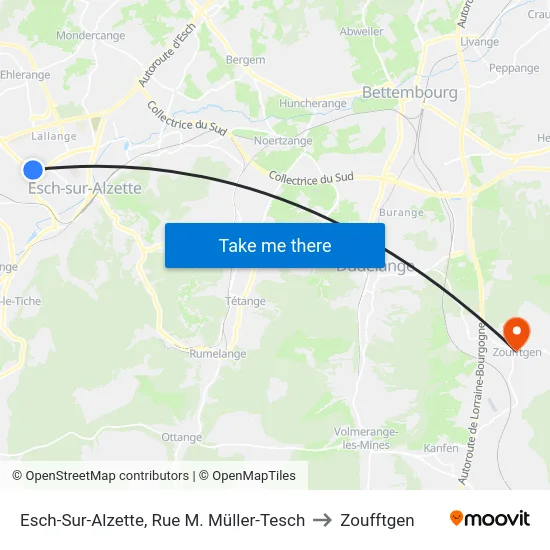 Esch-Sur-Alzette, Rue M. Müller-Tesch to Zoufftgen map