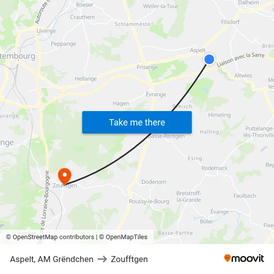Aspelt, AM Grëndchen to Zoufftgen map
