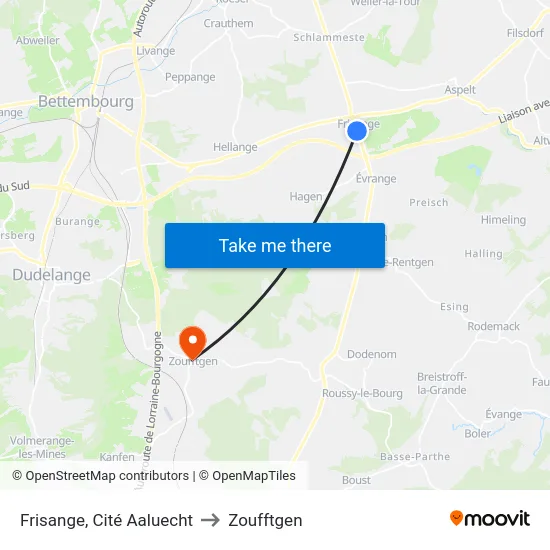 Frisange, Cité Aaluecht to Zoufftgen map
