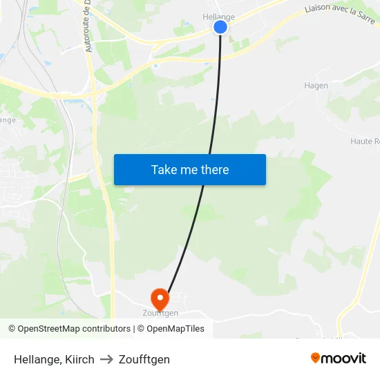 Hellange, Kiirch to Zoufftgen map