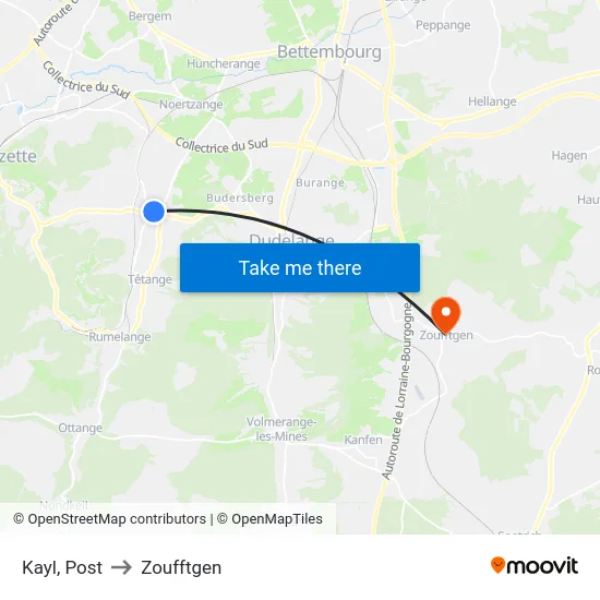 Kayl, Post to Zoufftgen map