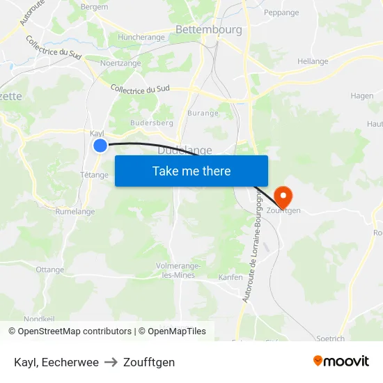 Kayl, Eecherwee to Zoufftgen map