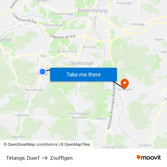 Tétange, Duerf to Zoufftgen map