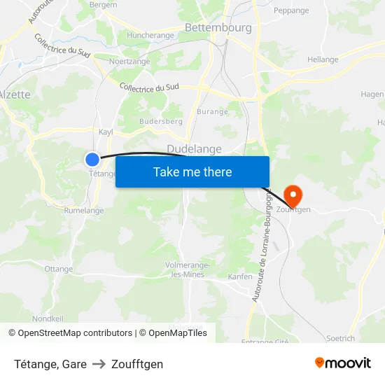 Tétange, Gare to Zoufftgen map