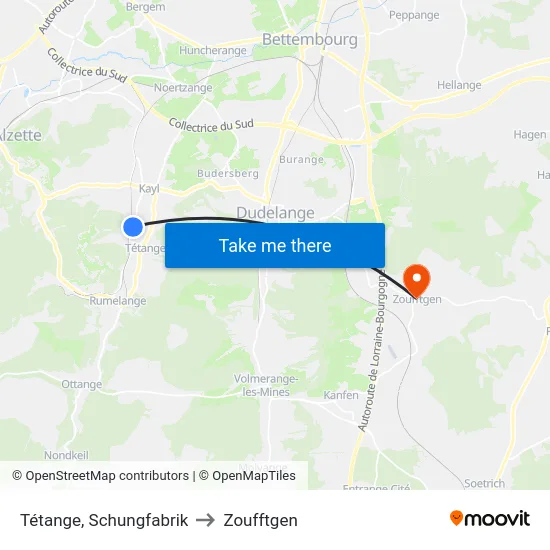 Tétange, Schungfabrik to Zoufftgen map