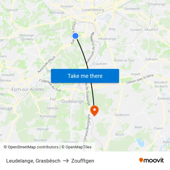 Leudelange, Grasbësch to Zoufftgen map