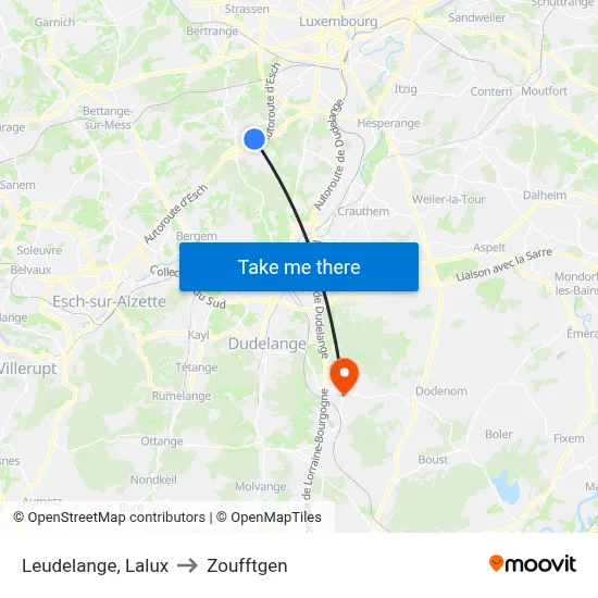 Leudelange, Lalux to Zoufftgen map