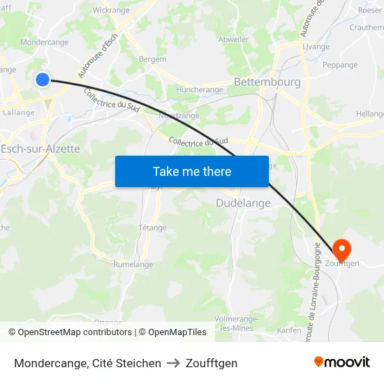 Mondercange, Cité Steichen to Zoufftgen map