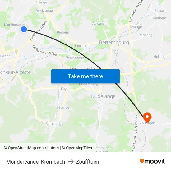 Mondercange, Krombach to Zoufftgen map