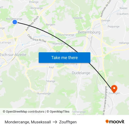 Mondercange, Musekssall to Zoufftgen map
