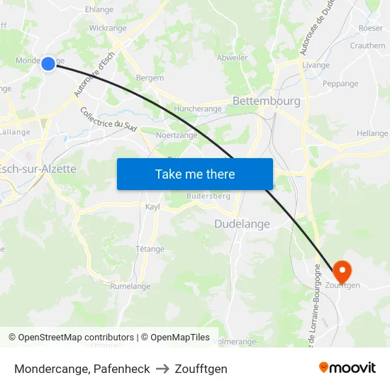 Mondercange, Pafenheck to Zoufftgen map