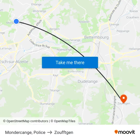 Mondercange, Police to Zoufftgen map