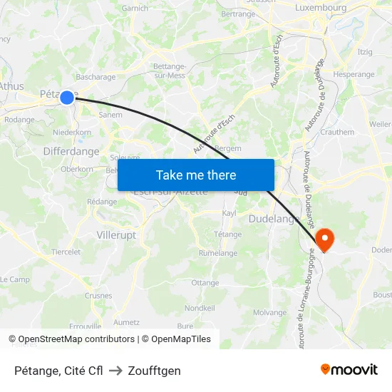 Pétange, Cité Cfl to Zoufftgen map