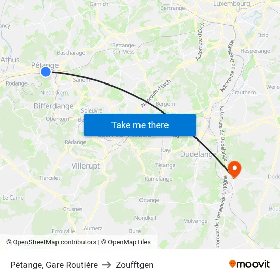 Pétange, Gare Routière to Zoufftgen map