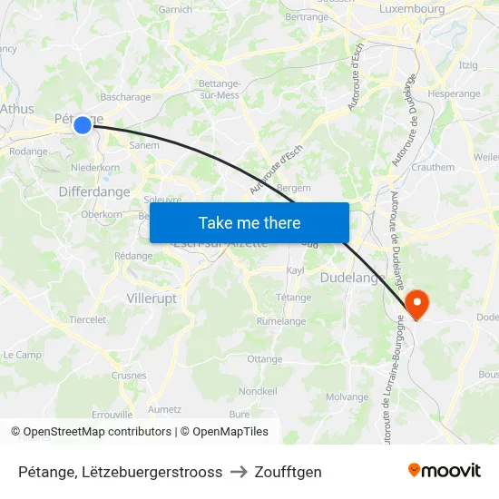 Pétange, Lëtzebuergerstrooss to Zoufftgen map