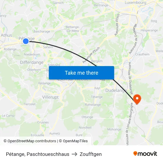 Pétange, Paschtoueschhaus to Zoufftgen map