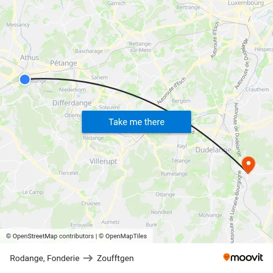 Rodange, Fonderie to Zoufftgen map