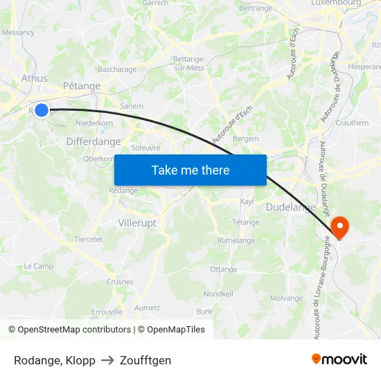 Rodange, Klopp to Zoufftgen map