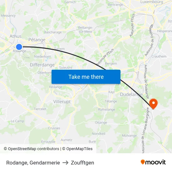Rodange, Gendarmerie to Zoufftgen map