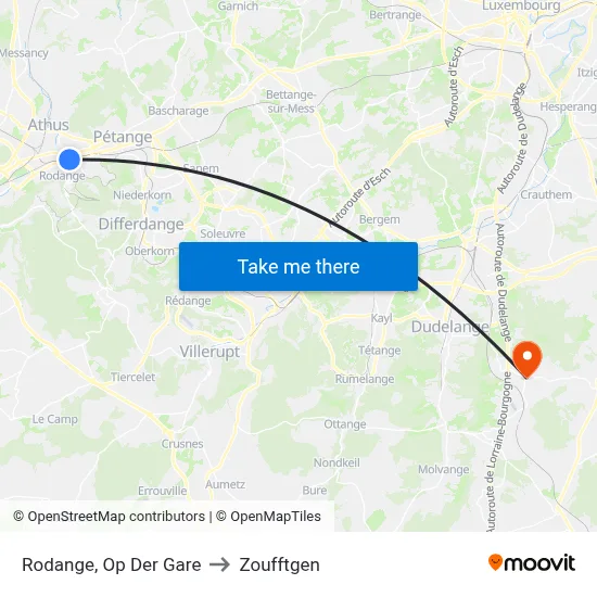 Rodange, Op Der Gare to Zoufftgen map