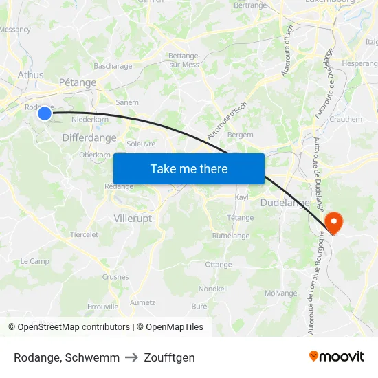 Rodange, Schwemm to Zoufftgen map