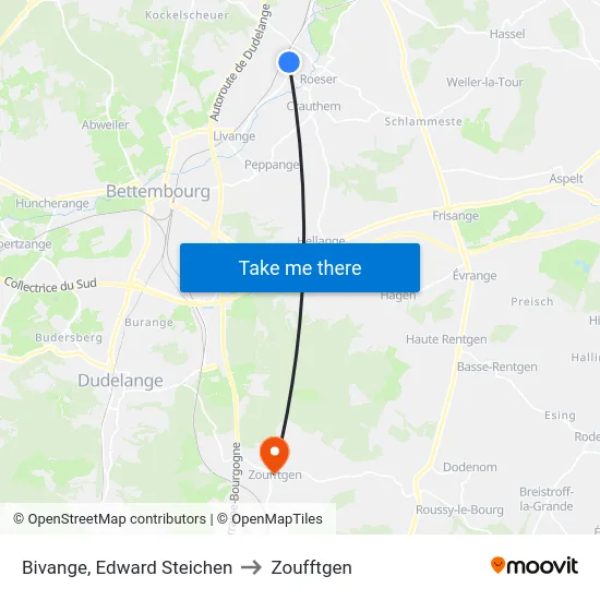 Bivange, Edward Steichen to Zoufftgen map