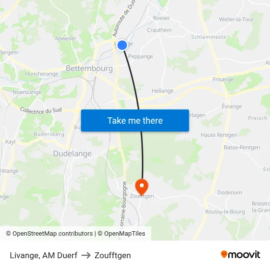 Livange, AM Duerf to Zoufftgen map