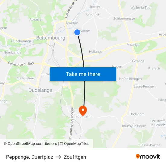 Peppange, Duerfplaz to Zoufftgen map