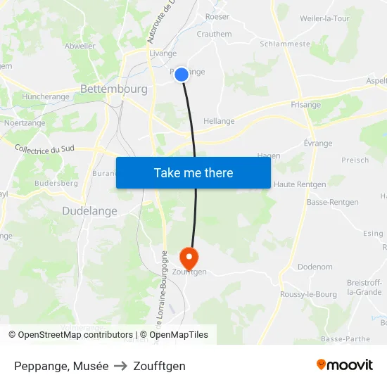 Peppange, Musée to Zoufftgen map