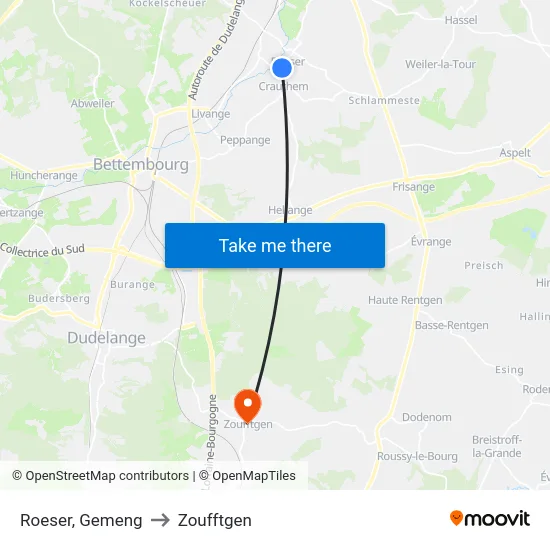 Roeser, Gemeng to Zoufftgen map