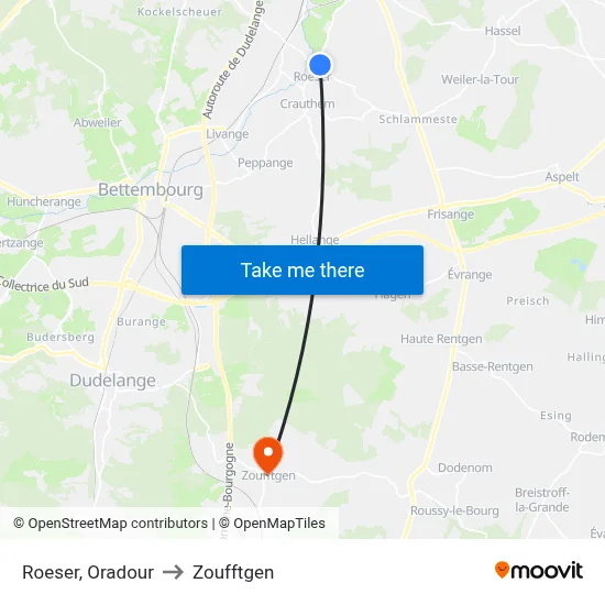 Roeser, Oradour to Zoufftgen map