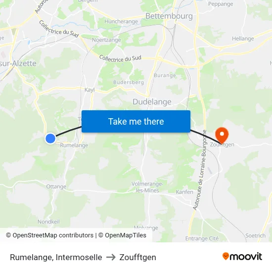 Rumelange, Intermoselle to Zoufftgen map