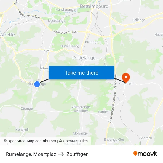 Rumelange, Moartplaz to Zoufftgen map