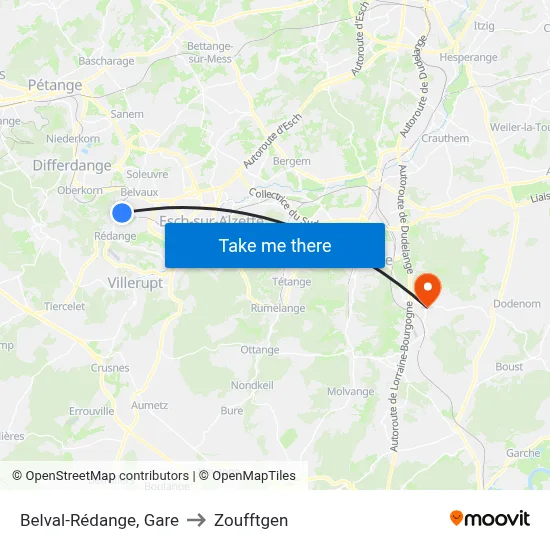 Belval-Rédange, Gare to Zoufftgen map