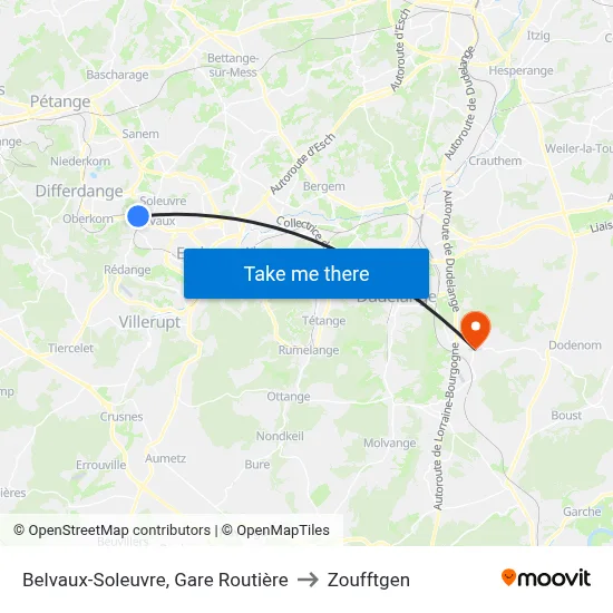 Belvaux-Soleuvre, Gare Routière to Zoufftgen map