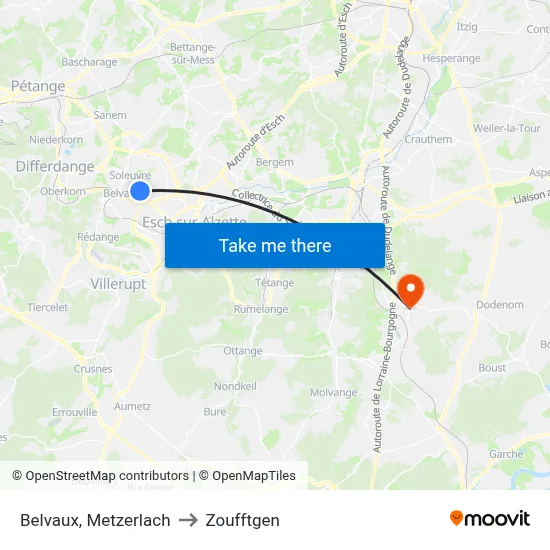 Belvaux, Metzerlach to Zoufftgen map
